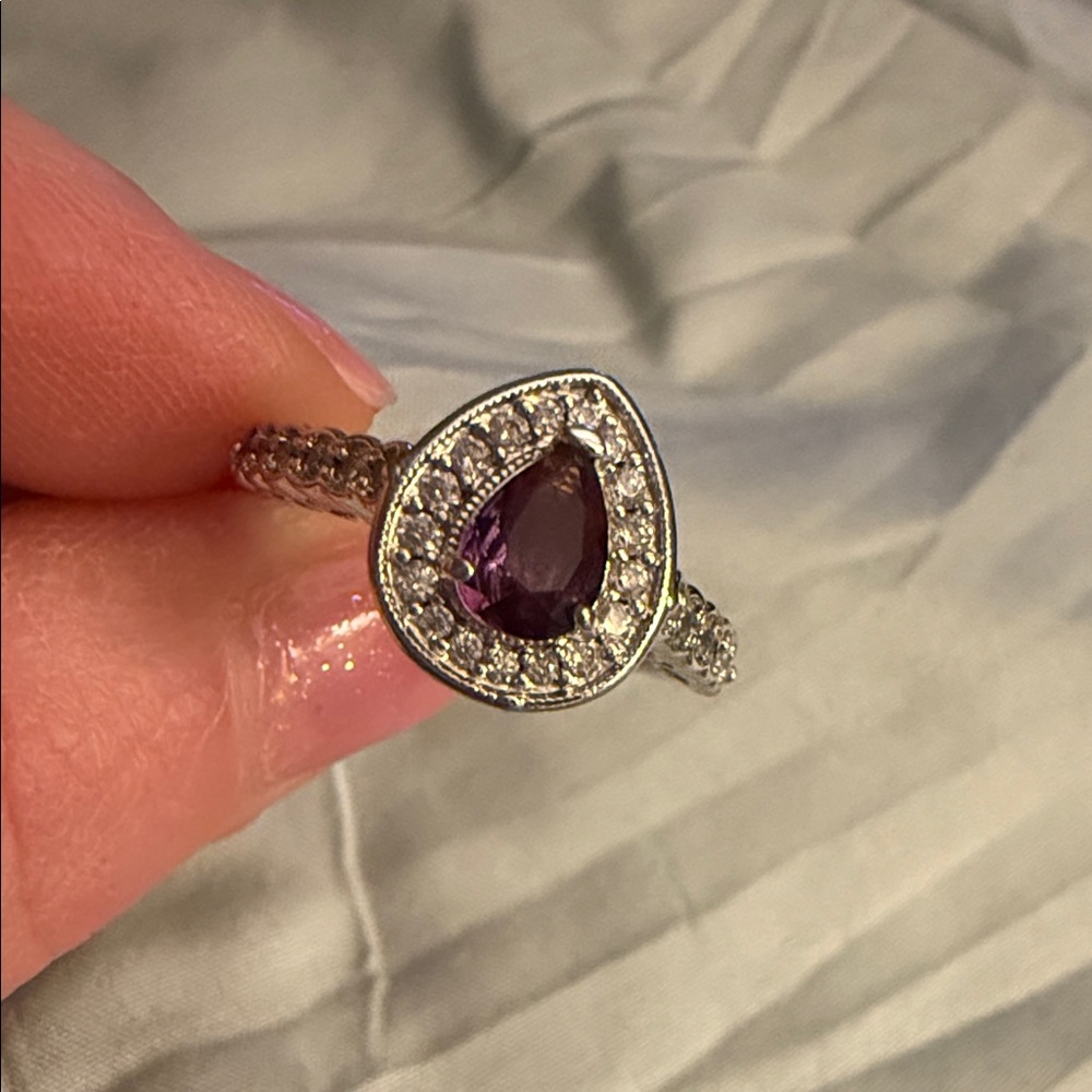 Silver and Purple Teardrop Ring